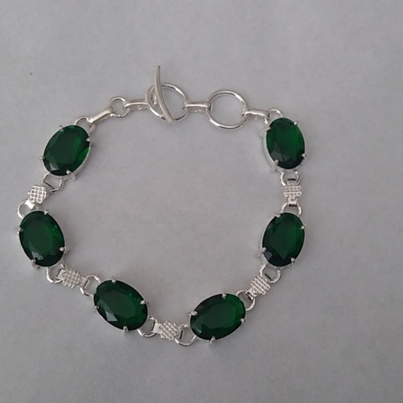 Green Tourmaline + Sterling Silver Chain Toggle Bracelet, up to 8" - Picture 4 of 7